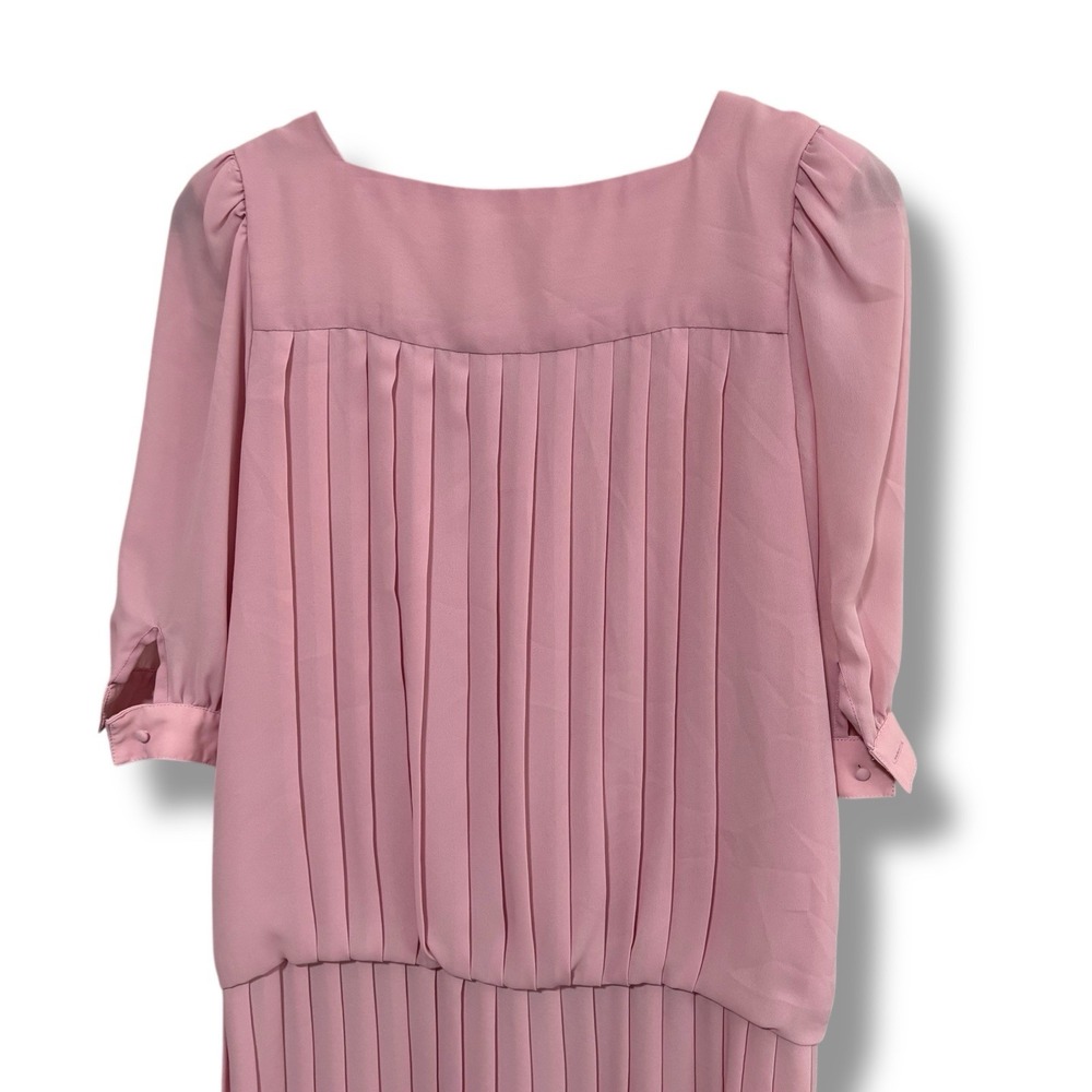 Vintage 80s In The Mood Puff Sleeve Drop Waist Midi Dress Pink Size 8‎ - 19 x 42 - Picture 5 of 6